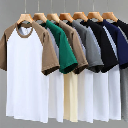 Brand New 220g Men's T-shirts Heavy-Duty Pure Cotton Shoulder-Plugged Short-Sleeved Men T Shirt Color Bottoming Man Tee Shirt