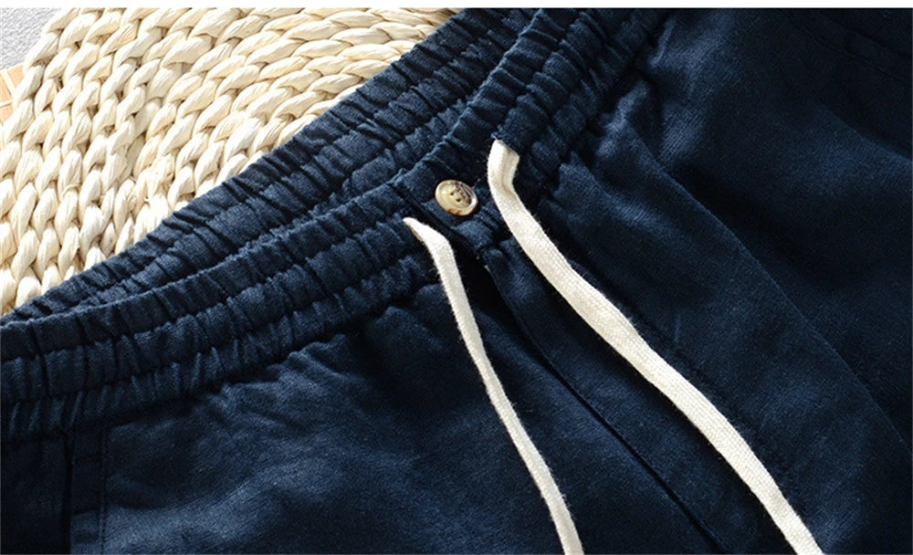 2025 Summer men's Linen pants Thin Breathable Spring solid Beach Trousers for men Elasticated waist white man Casual pants