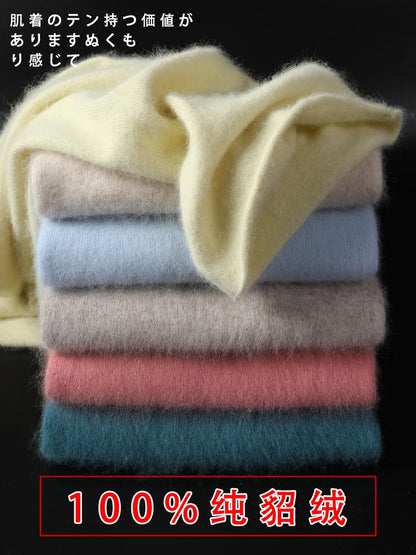 CHICUU Women Mink Cashmere Sweater Turtleneck Pullover Autumn Winter Basic Soft Warm Clothing 100% Mink Cashmere Knitwear Tops