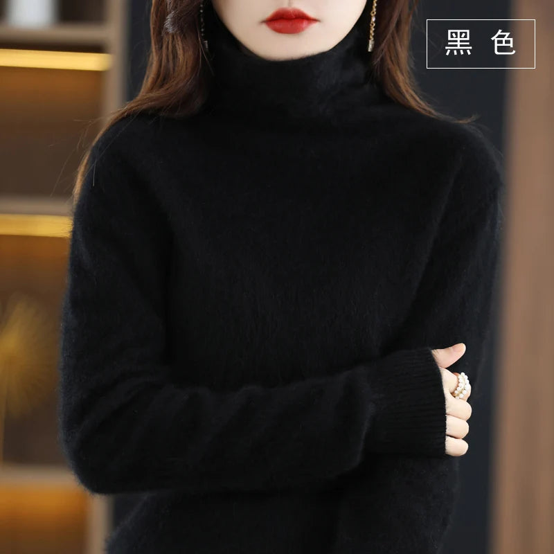 CHICUU Women Mink Cashmere Sweater Turtleneck Pullover Autumn Winter Basic Soft Warm Clothing 100% Mink Cashmere Knitwear Tops