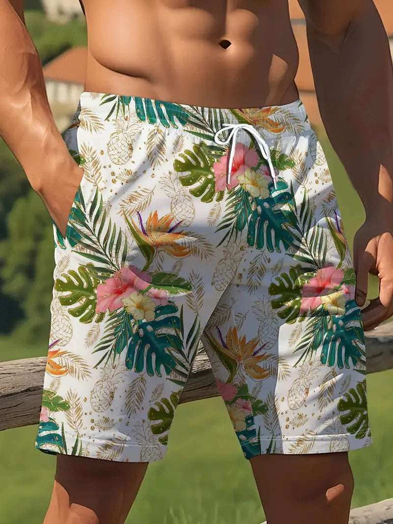 2025 New Men Shorts Beach Shorts Quick Drying 3D Print Retro Flower Pattern Beach Shorts Harajuku Casual Unisex Swimming Trunks