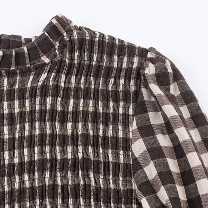 KONDALA Trendy Casual Plaid Slim Shirts Women Elegant Long Sleeve Stretch Bust Tops 2026 Spring Chic Holiday Fold Pleated Shirts