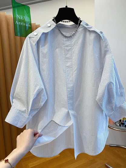 Elegant French Pullover Chic Design Tshirt Tees Women Buttons 2025 Summer Short Sleeve Shirt Korean Fashion Top