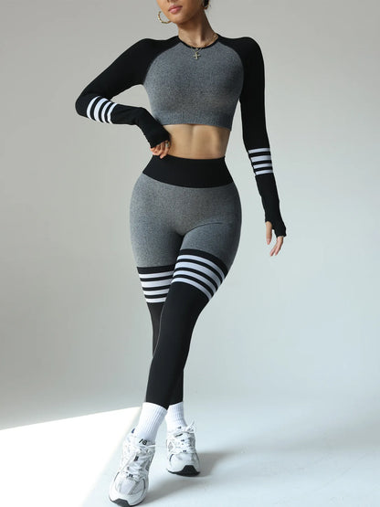Women Gym Sets V Back Leggings Casual T Shirt Crop Tops Tracksuits Sports Suits Workout Athletic Yoga Pants Training Sportswear