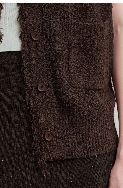 AMII Women's Vest 2025 Autumn New O-neck Elegant Retro Knitted Vest Women's Casual Versatile Loose Sleeveless Top Female12543082