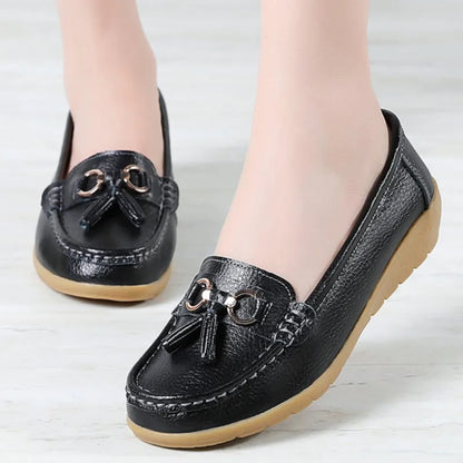 Women Flats Fashion Wedge Genuine Leather Ballerina Shoes Women Slip On Nurse Shoes Moccasins Breathable Shoes Female Plus Size