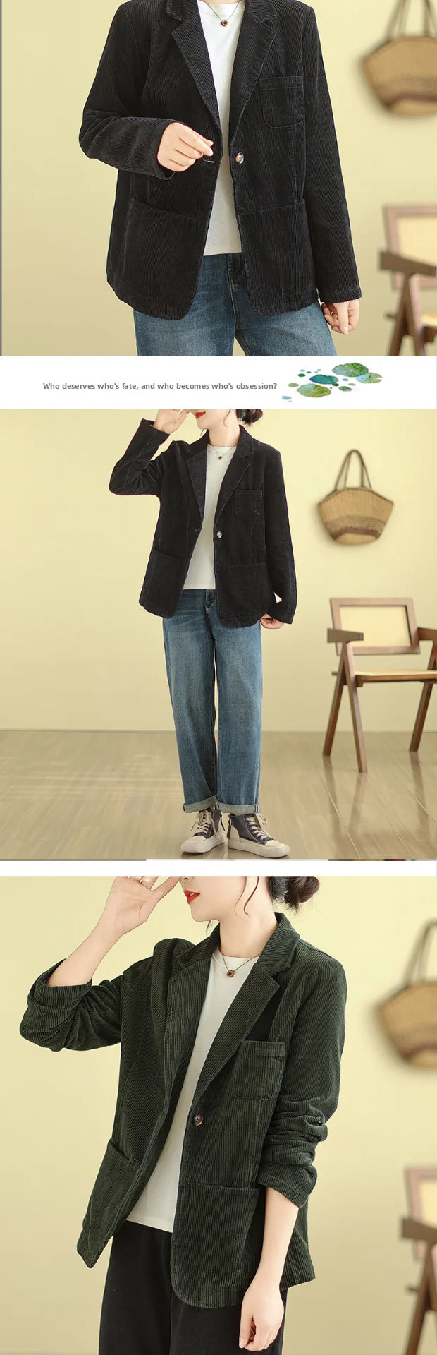 Retro Corduroy ort Suit Jaet Women's Loose Casual Striped Velvet Open Cardigan Top Spring 2026 New Sle Cotton Material