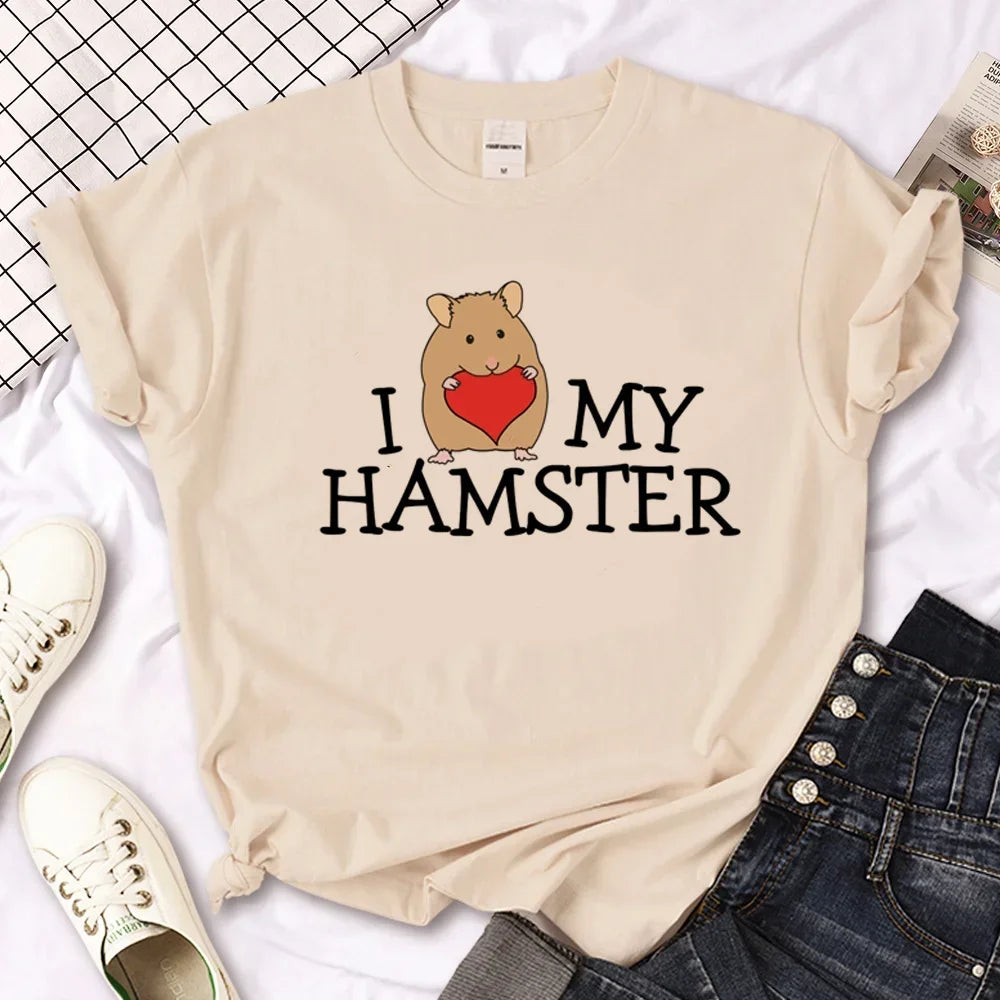 Hamster Top Women Designer Tshirt Female Y2k Anime Clothing Women Ladies Casual Top Female Fashion Graphic T-Shirt Cute Tops
