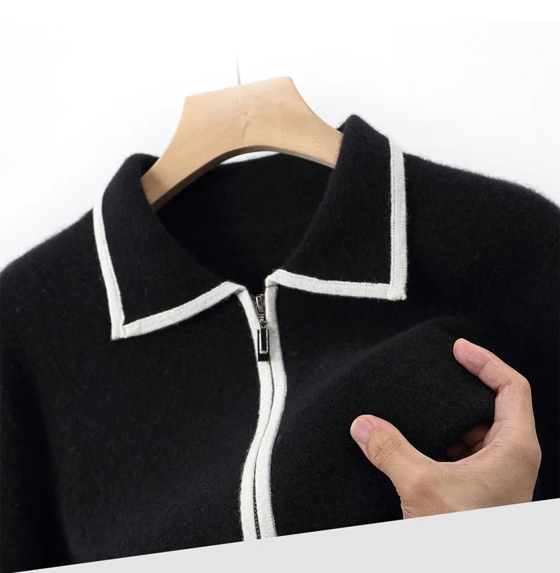 Autumn and winter zipper high-end design cardigan sweater 2025 men's simple and versatile trendy contrast color knitted sweater