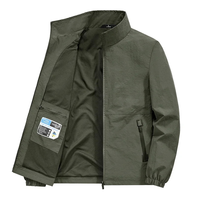 Casual Loose Fit Men's Jacket Spring Autumn Stand Collar Big Size Coat Comfortable Lightweight Business Style
