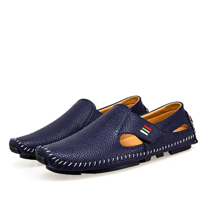 New 2023 Summer Breathable Leather Shoes Men Casual Loafers Brand Design Handmade Men Flats Soft Leather Moccasins Boat Shoes