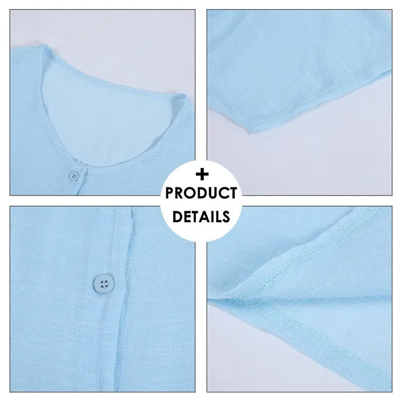 2025 Hot Sexy Beach Swimsuit Cover-Ups Women Blouse Beach Shirt Cotton Linen Long Blouse Fashion Casual Solid Color Beach Dress