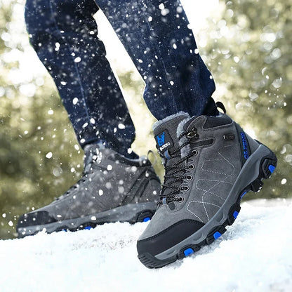 Couples Winter High Top Hiking Shoes Warm Cotton Fleece Outdoor Casual Shoes Large Size Comfortable Breathable Trekking Boots