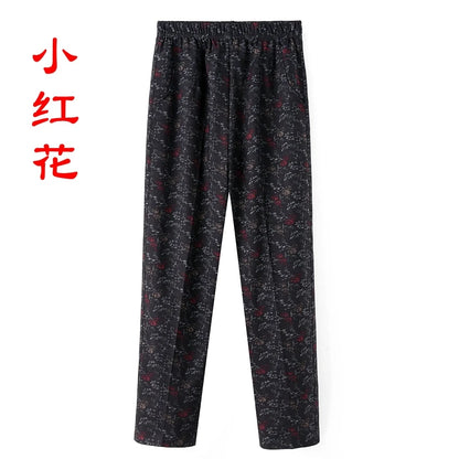 8XL 9XL Middle-aged Women Trousers New Print Elasti High Waist Casual Pants Spring and Autumn Straight Pants Oversize Grandma Pa