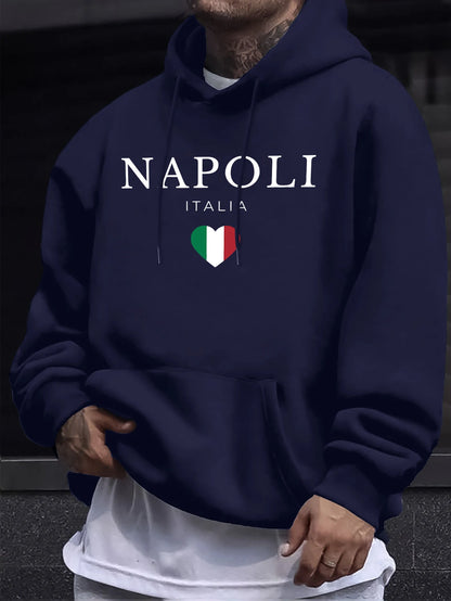 Napoli Italia Letter And Flag Print 12 Color Top Man'S Autumn Casual Pullovers Street Warm Sweatshirt All-Match Commute Hoodie