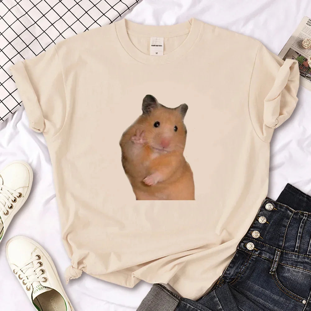 Hamster Top Women Designer Tshirt Female Y2k Anime Clothing Women Ladies Casual Top Female Fashion Graphic T-Shirt Cute Tops