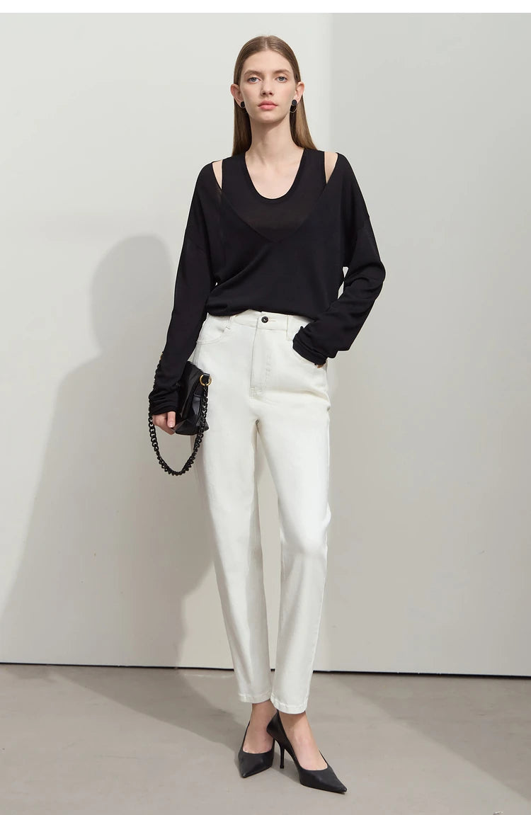 Amii 2025 Autumn Casual Slim Women Jeans Pants Elastic Waisted Cotton Jeans Tapered Fashion High Quality DenimTrousers 12541126