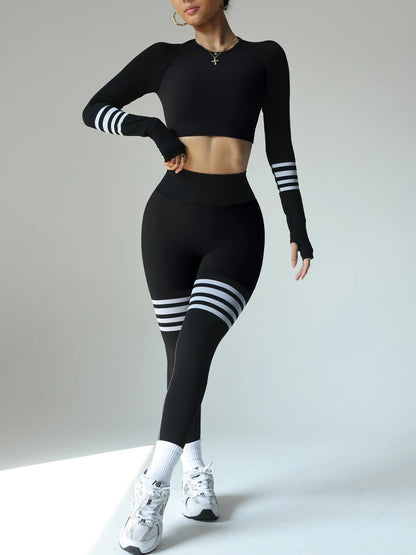 Women Gym Sets V Back Leggings Casual T Shirt Crop Tops Tracksuits Sports Suits Workout Athletic Yoga Pants Training Sportswear