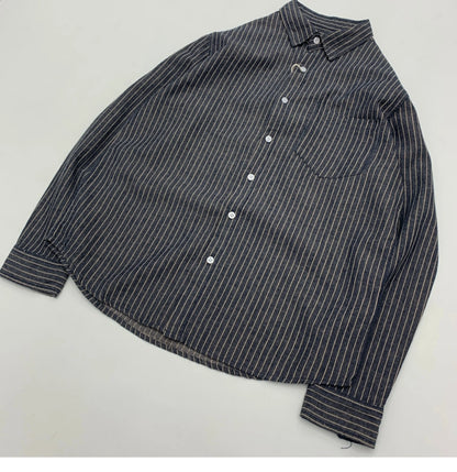 55% Linen 45% Cotton Vintage Striped Shirts for Men American Casual Retro Loose Blouses 2024 Spring Autumn Long Sleeve Male Tops