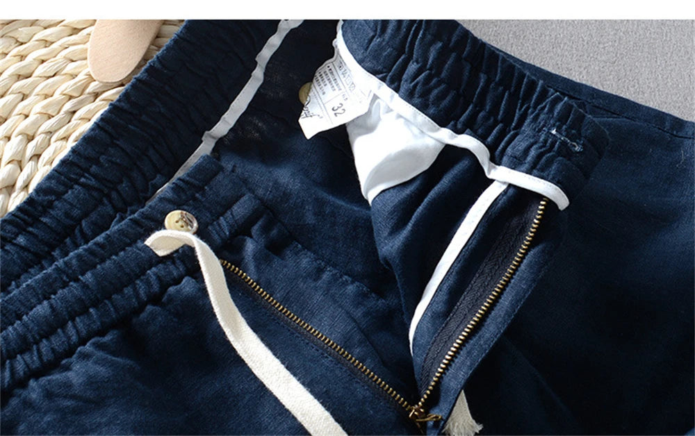 2025 Summer men's Linen pants Thin Breathable Spring solid Beach Trousers for men Elasticated waist white man Casual pants