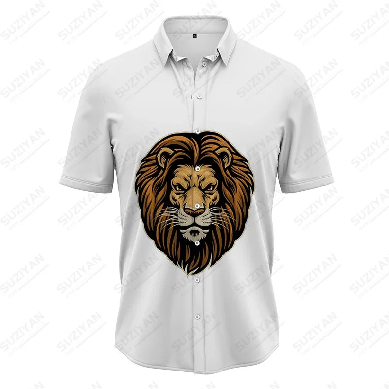 3D Lion Print Shirt Summer Men's Fashion Shirt Classic Comfortable Breathable Shirt Summer Harajuku Men's Shirt Top