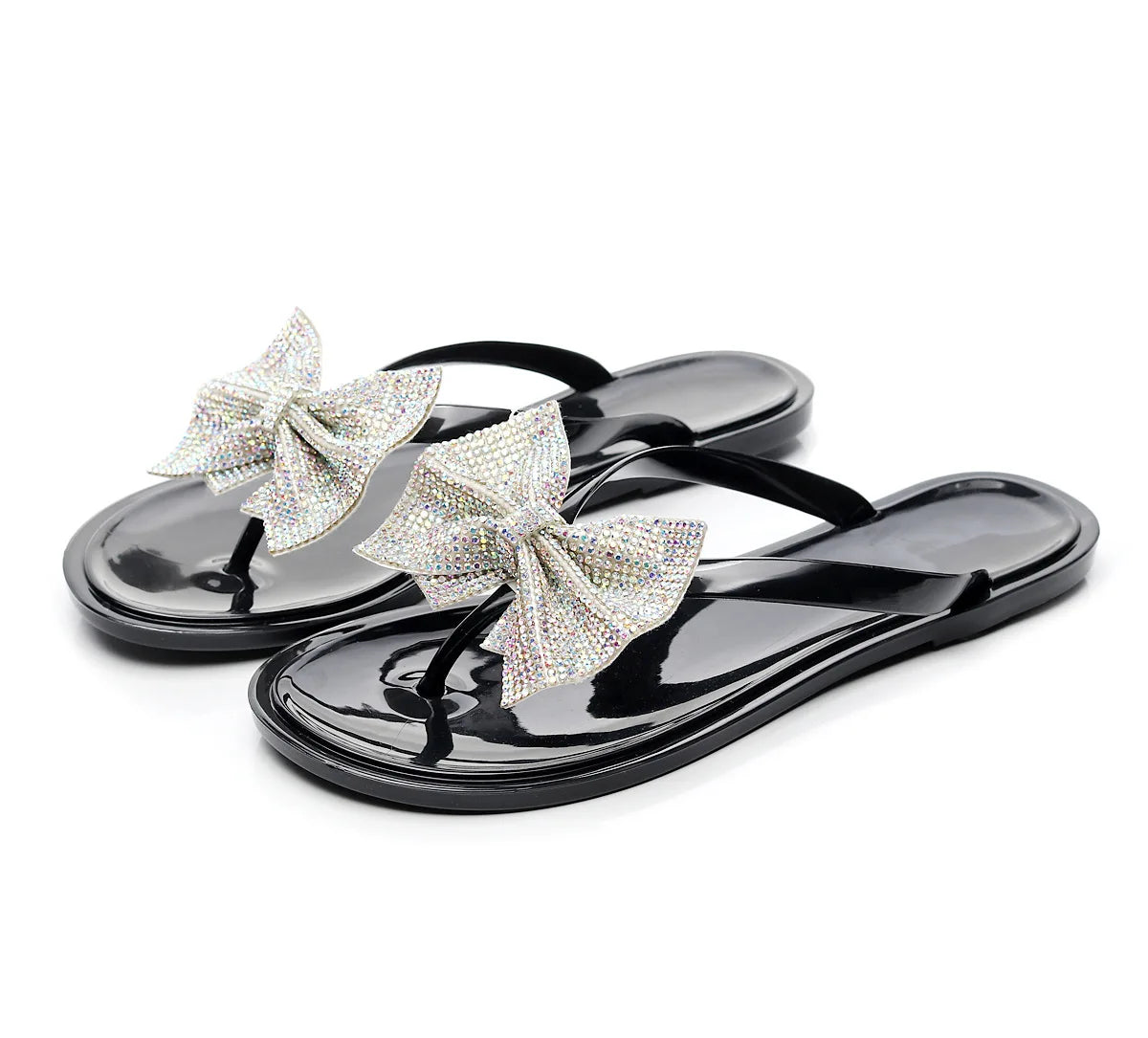 Summer New Clip-foot Bow Flash Drill Sandals and Slippers Women's Flip-flops Fashion Shoes  Clear Slippers Women  Summer Slipper