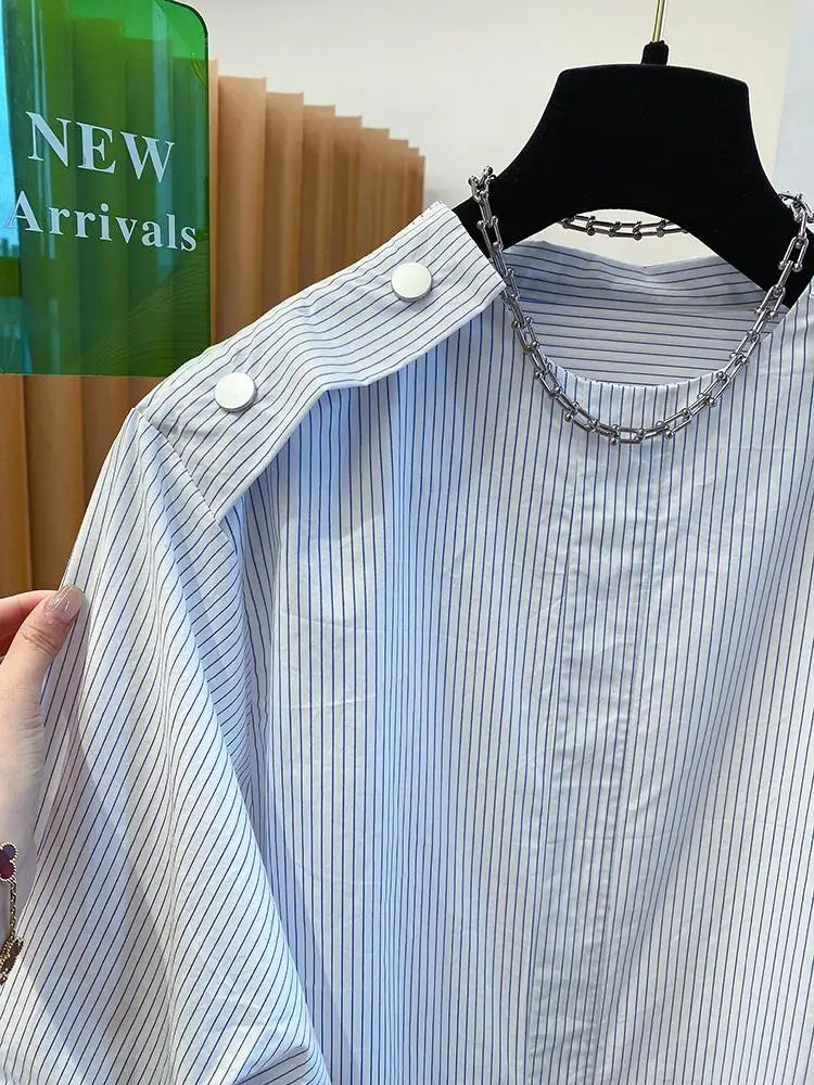 Elegant French Pullover Chic Design Tshirt Tees Women Buttons 2025 Summer Short Sleeve Shirt Korean Fashion Top