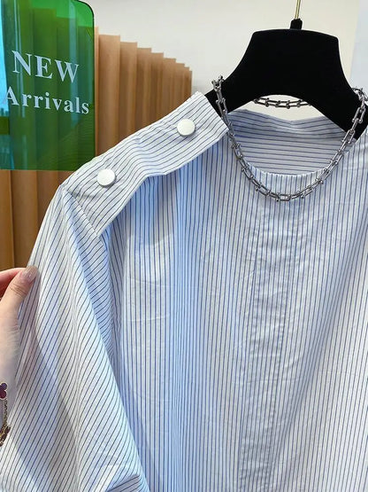 Elegant French Pullover Chic Design Tshirt Tees Women Buttons 2025 Summer Short Sleeve Shirt Korean Fashion Top