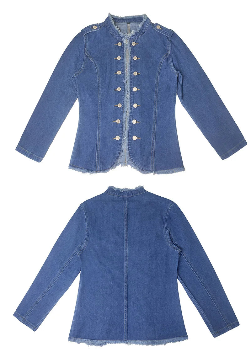 Women Vintage American Style Denim Jacket Spring Autumn Ladies Casual Slim Fit Single Breasted Long Sleeve Thin Jean Coat 2025