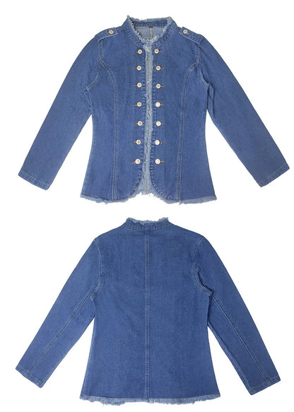 Women Vintage American Style Denim Jacket Spring Autumn Ladies Casual Slim Fit Single Breasted Long Sleeve Thin Jean Coat 2025