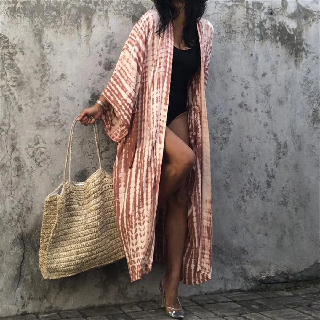 New 11 Colors Printed Long Sleeve With Belt Tunic Beach Cover Up Cover-ups Beach Dress Beach Wear Beachwear Female Women V4521