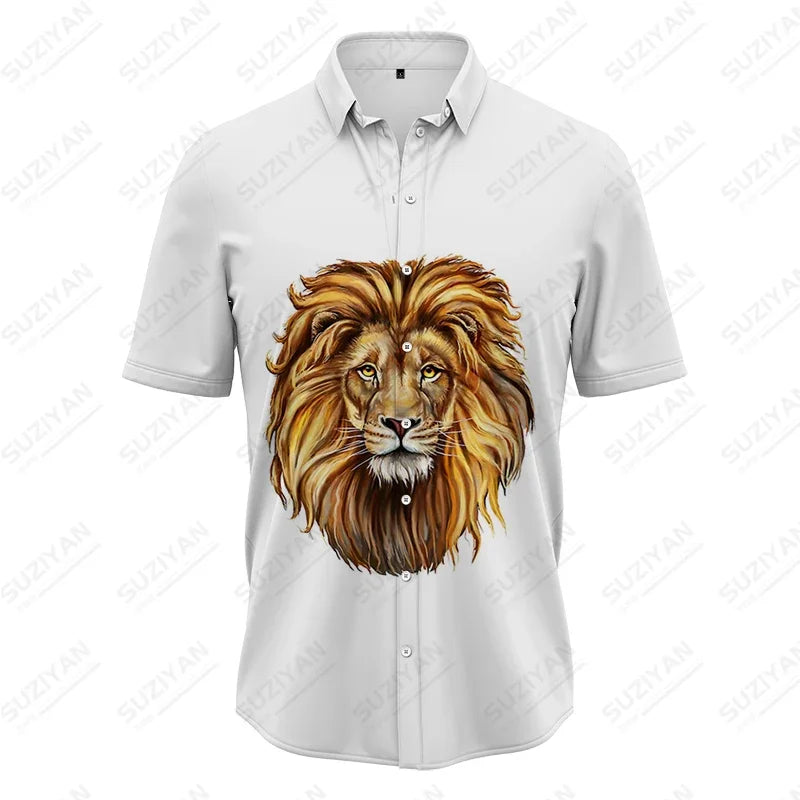 3D Lion Print Shirt Summer Men's Fashion Shirt Classic Comfortable Breathable Shirt Summer Harajuku Men's Shirt Top