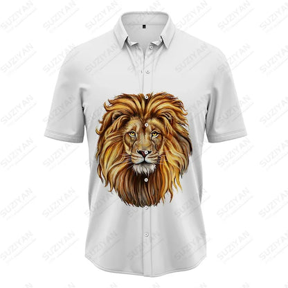 3D Lion Print Shirt Summer Men's Fashion Shirt Classic Comfortable Breathable Shirt Summer Harajuku Men's Shirt Top