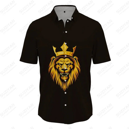 3D Lion Print Shirt Summer Men's Fashion Shirt Classic Comfortable Breathable Shirt Summer Harajuku Men's Shirt Top