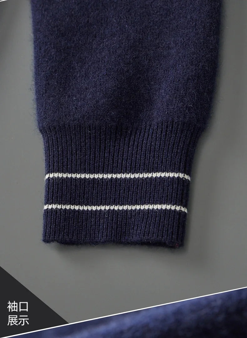 Autumn and winter zipper high-end design cardigan sweater 2025 men's simple and versatile trendy contrast color knitted sweater