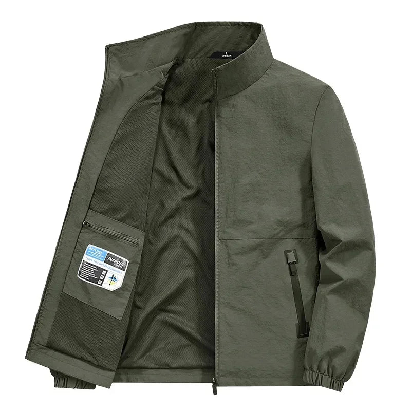Casual Loose Fit Men's Jacket Spring Autumn Stand Collar Big Size Coat Comfortable Lightweight Business Style