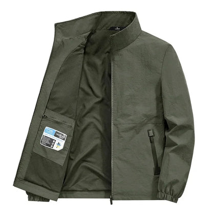 Casual Loose Fit Men's Jacket Spring Autumn Stand Collar Big Size Coat Comfortable Lightweight Business Style
