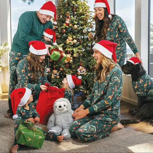Christmas Pajamas Set for Family/Couples/Kids 2026 New Year's Costumes Allover Print Full Sleeve O Neck Sleepwear 2 Pieces Suit