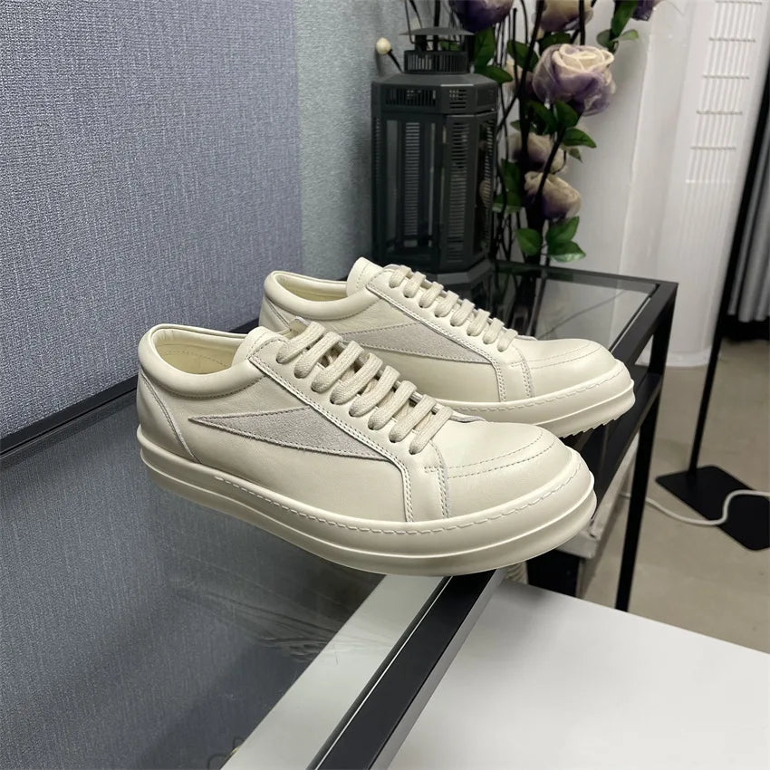 Men Casual Shoes Women Lace Up Leather Luxury Trainers Platform High Street Vintage Trendy Designer White Sneakers