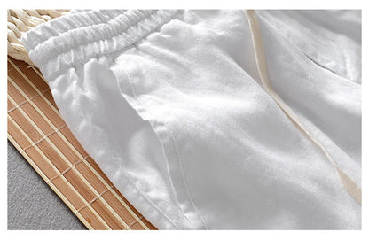 2025 Summer men's Linen pants Thin Breathable Spring solid Beach Trousers for men Elasticated waist white man Casual pants