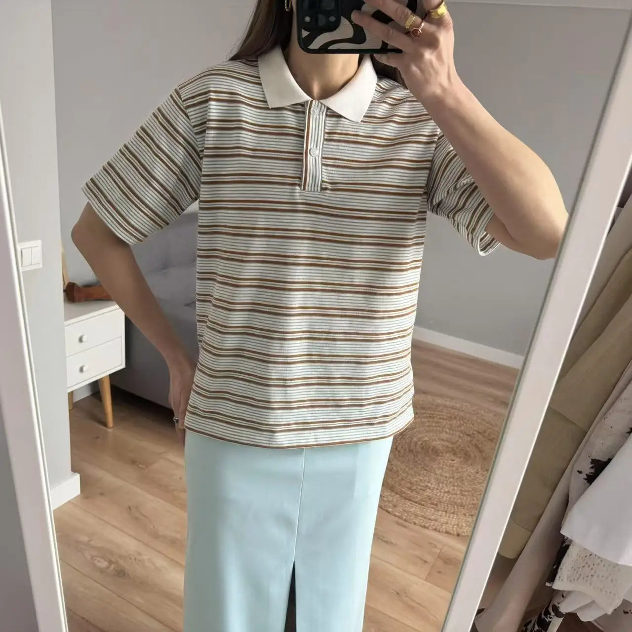 2025 Summer Women Casual Striped Short sleeve Polo Shirt T shirt