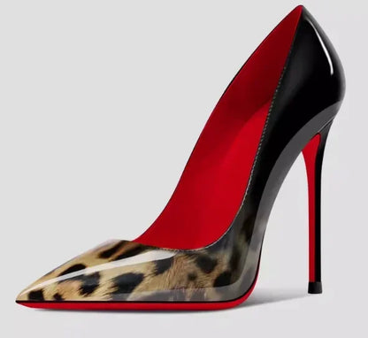 New 12cm pointed black high heels for women, slim heels with sexy temperament, shallow mouth, 34-46 red sole single shoes
