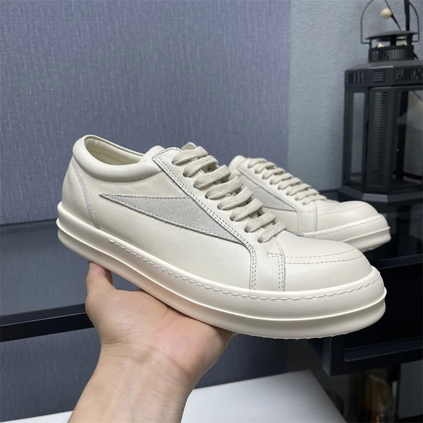 Men Casual Shoes Women Lace Up Leather Luxury Trainers Platform High Street Vintage Trendy Designer White Sneakers