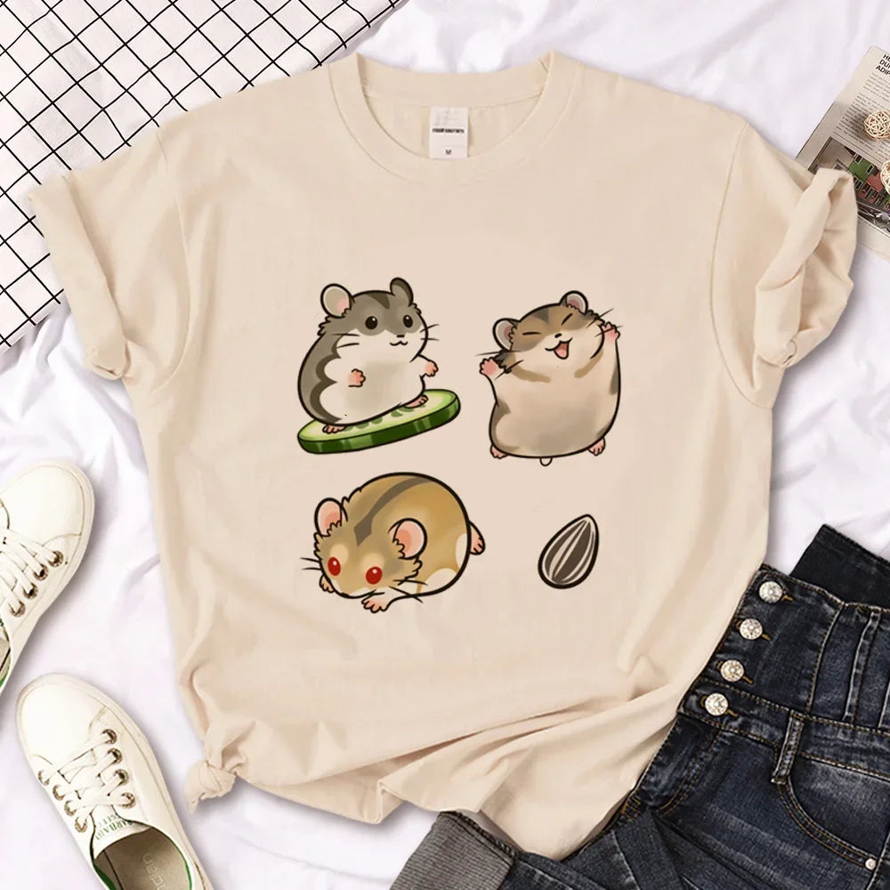 Hamster Top Women Designer Tshirt Female Y2k Anime Clothing Women Ladies Casual Top Female Fashion Graphic T-Shirt Cute Tops