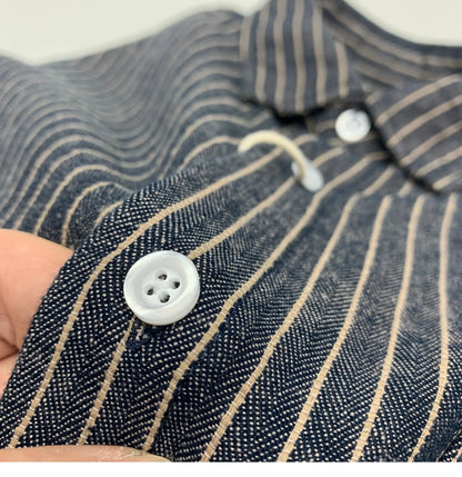 55% Linen 45% Cotton Vintage Striped Shirts for Men American Casual Retro Loose Blouses 2024 Spring Autumn Long Sleeve Male Tops