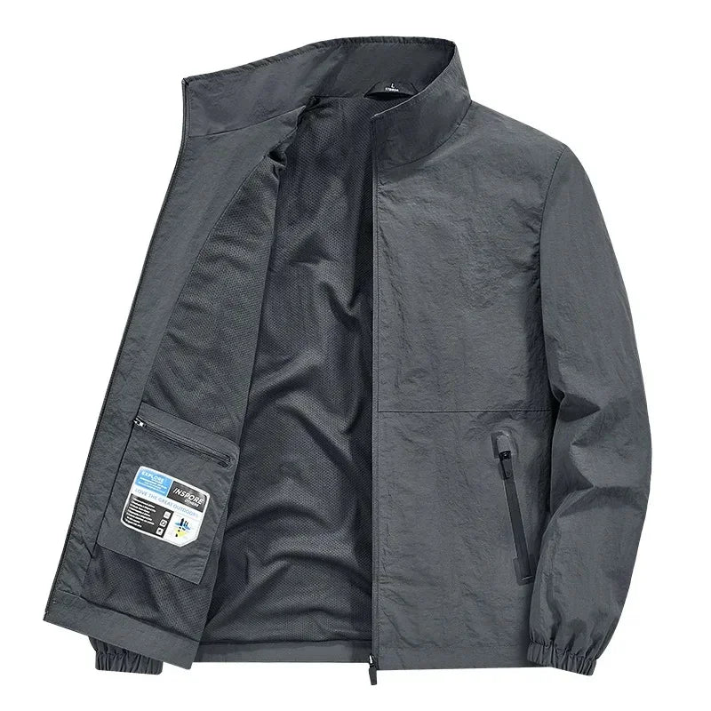 Casual Loose Fit Men's Jacket Spring Autumn Stand Collar Big Size Coat Comfortable Lightweight Business Style