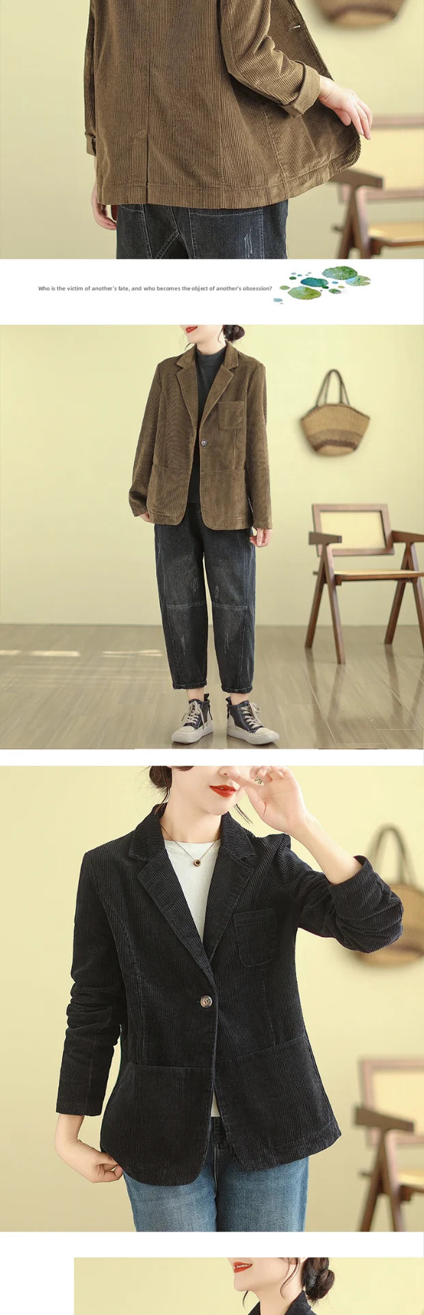 Retro Corduroy ort Suit Jaet Women's Loose Casual Striped Velvet Open Cardigan Top Spring 2026 New Sle Cotton Material
