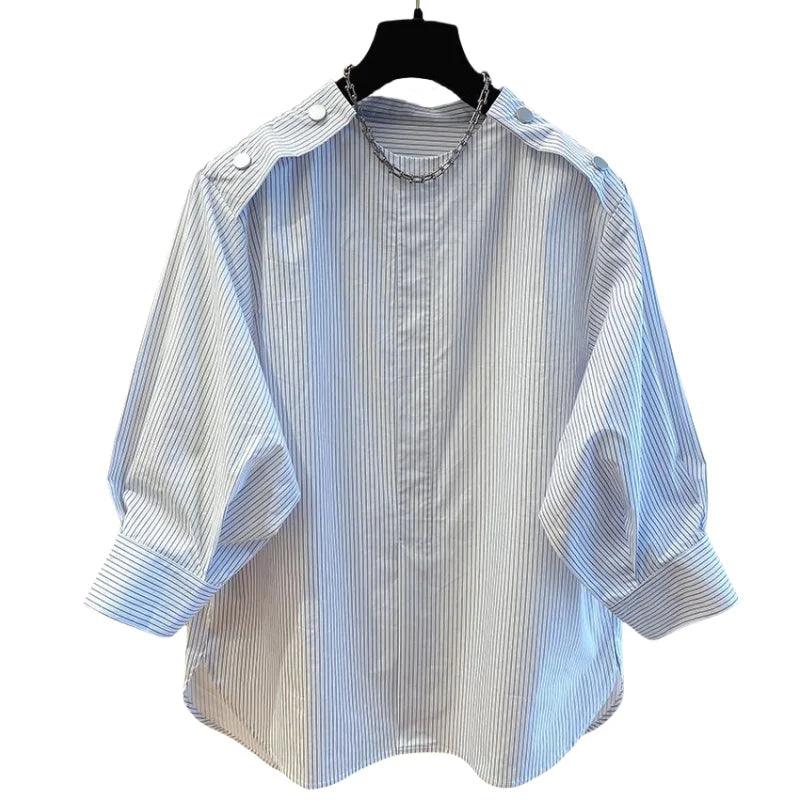 Elegant French Pullover Chic Design Tshirt Tees Women Buttons 2025 Summer Short Sleeve Shirt Korean Fashion Top