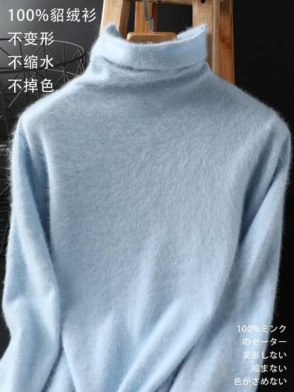 CHICUU Women Mink Cashmere Sweater Turtleneck Pullover Autumn Winter Basic Soft Warm Clothing 100% Mink Cashmere Knitwear Tops