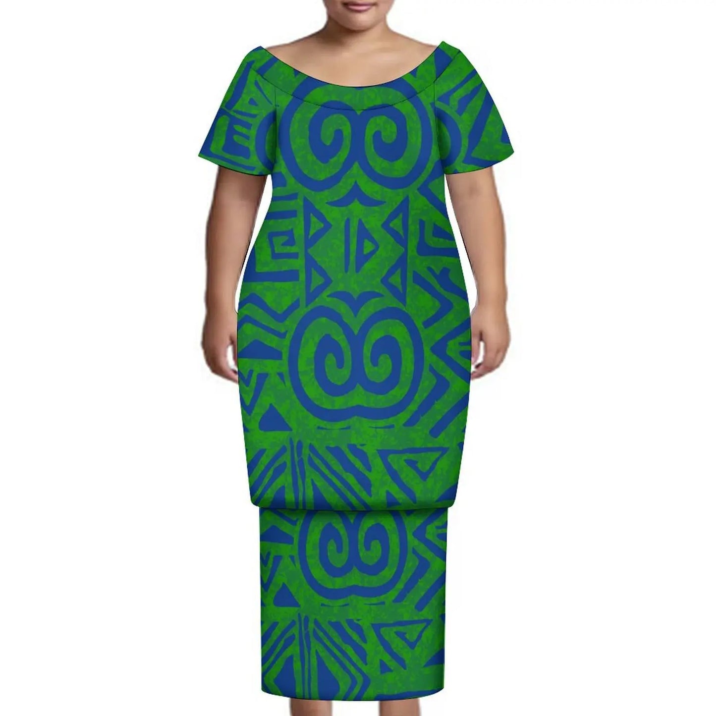 New Tonga Polynesian Short Sleeve Dress Big Size Women Button Puletasi Dress and Aloha Men Shirt Match Couple Clothes Two Piece